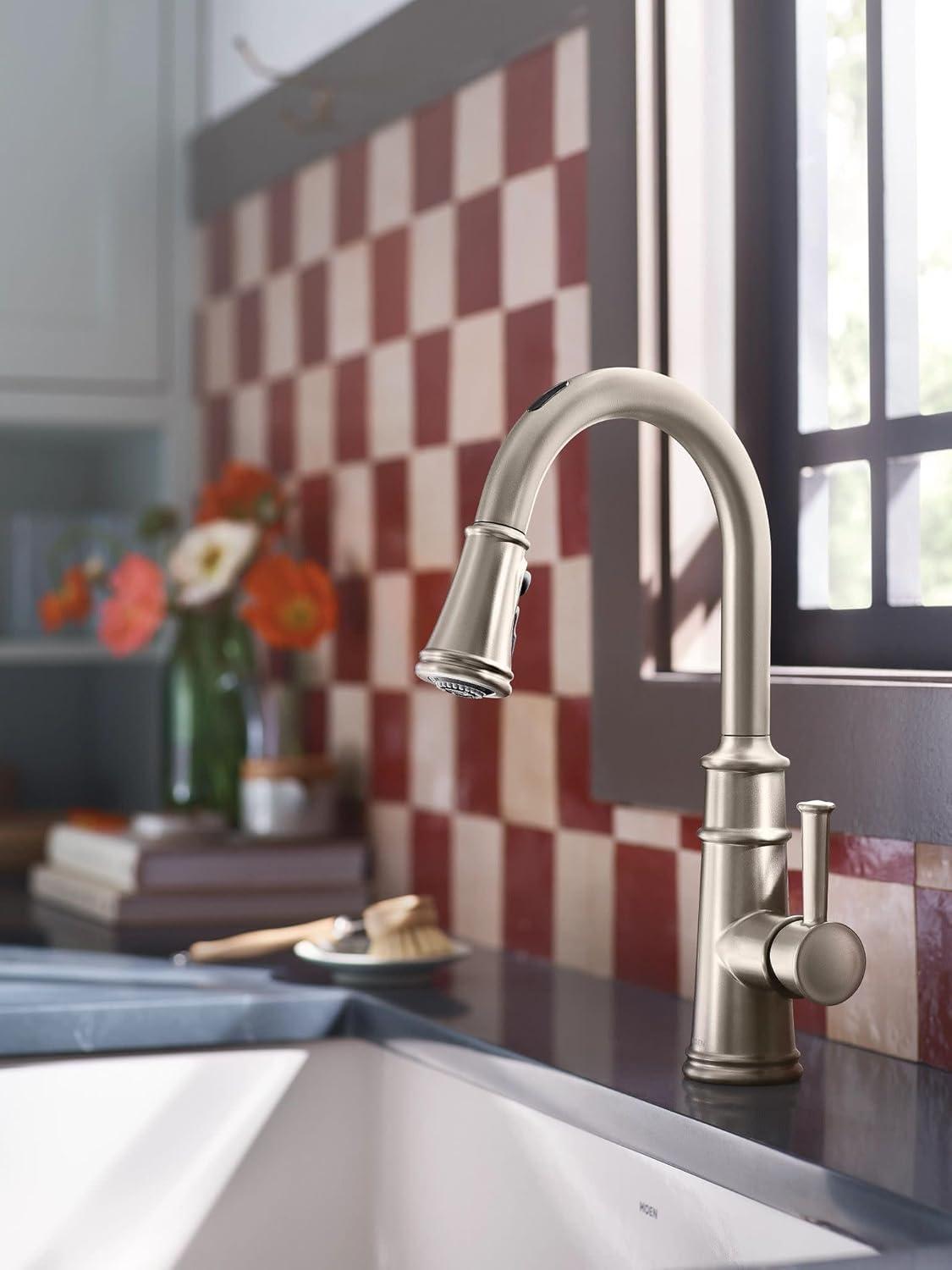image:imageMoen 7260EVSRS Belfield Smart Faucet Touchless Pull Down Sprayer Kitchen Faucet with Voice Control and Power Boost Spot Resist Stainless