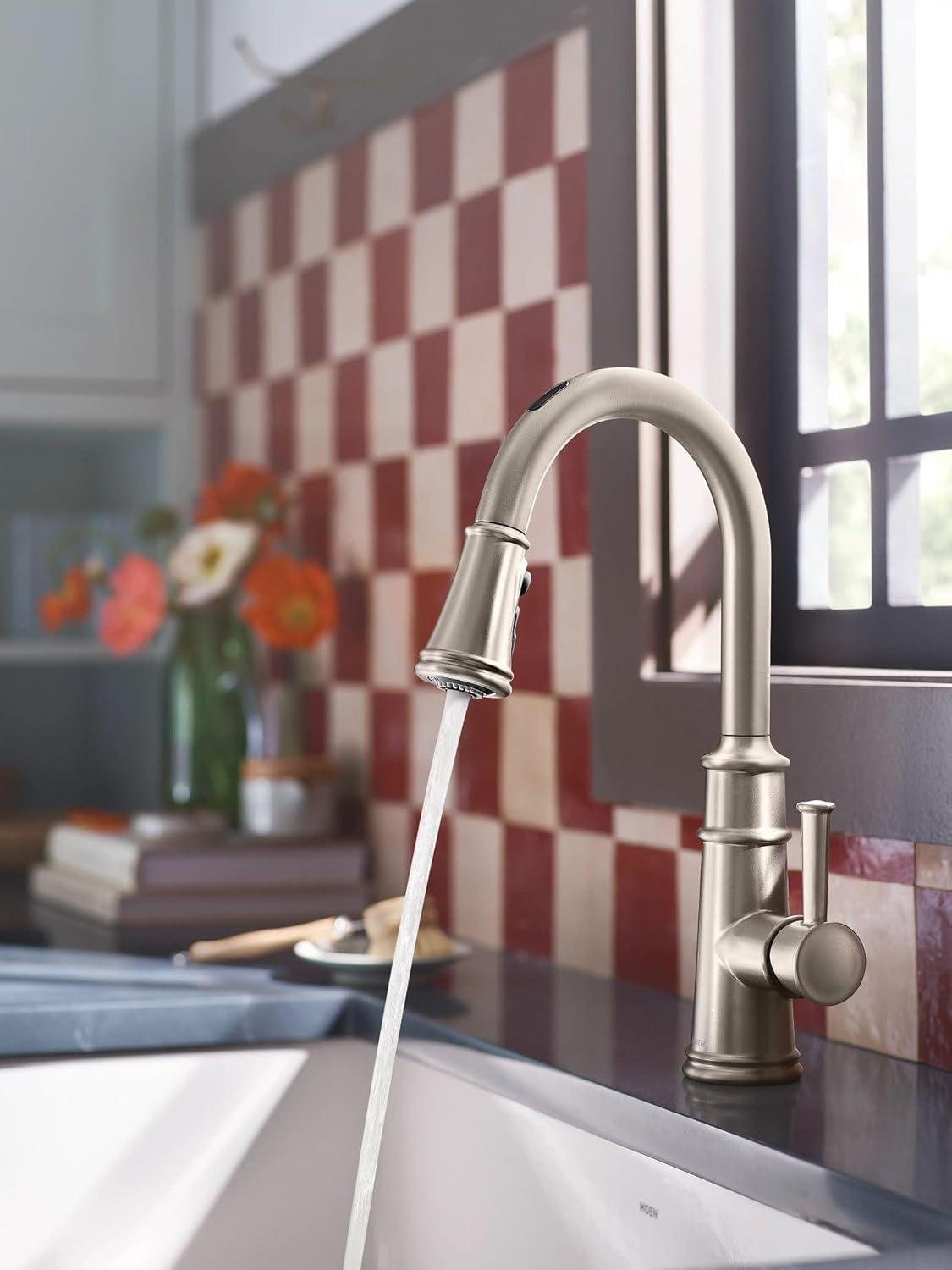 image:imageMoen 7260EVSRS Belfield Smart Faucet Touchless Pull Down Sprayer Kitchen Faucet with Voice Control and Power Boost Spot Resist Stainless