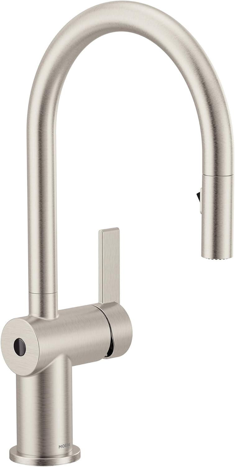 image:imageMoen 7622BL Cia Pulldown Kitchen Faucet with Power Boost Includes Optional Chrome and Brushed Gold Accents Matte Black withSpot Resist Stainless