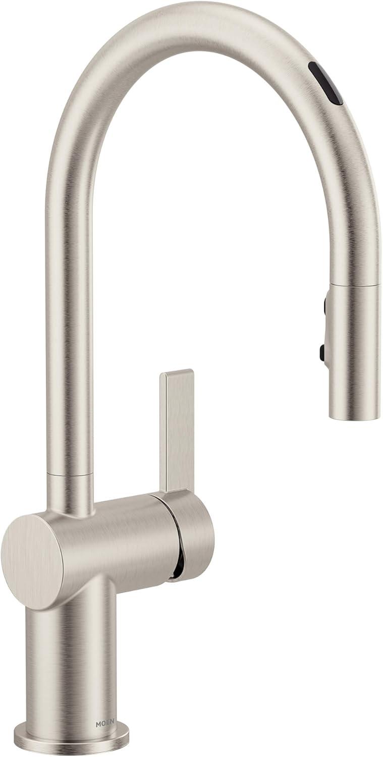 image:imageMoen 7622BL Cia Pulldown Kitchen Faucet with Power Boost Includes Optional Chrome and Brushed Gold Accents Matte Black withSpot Resist Stainless