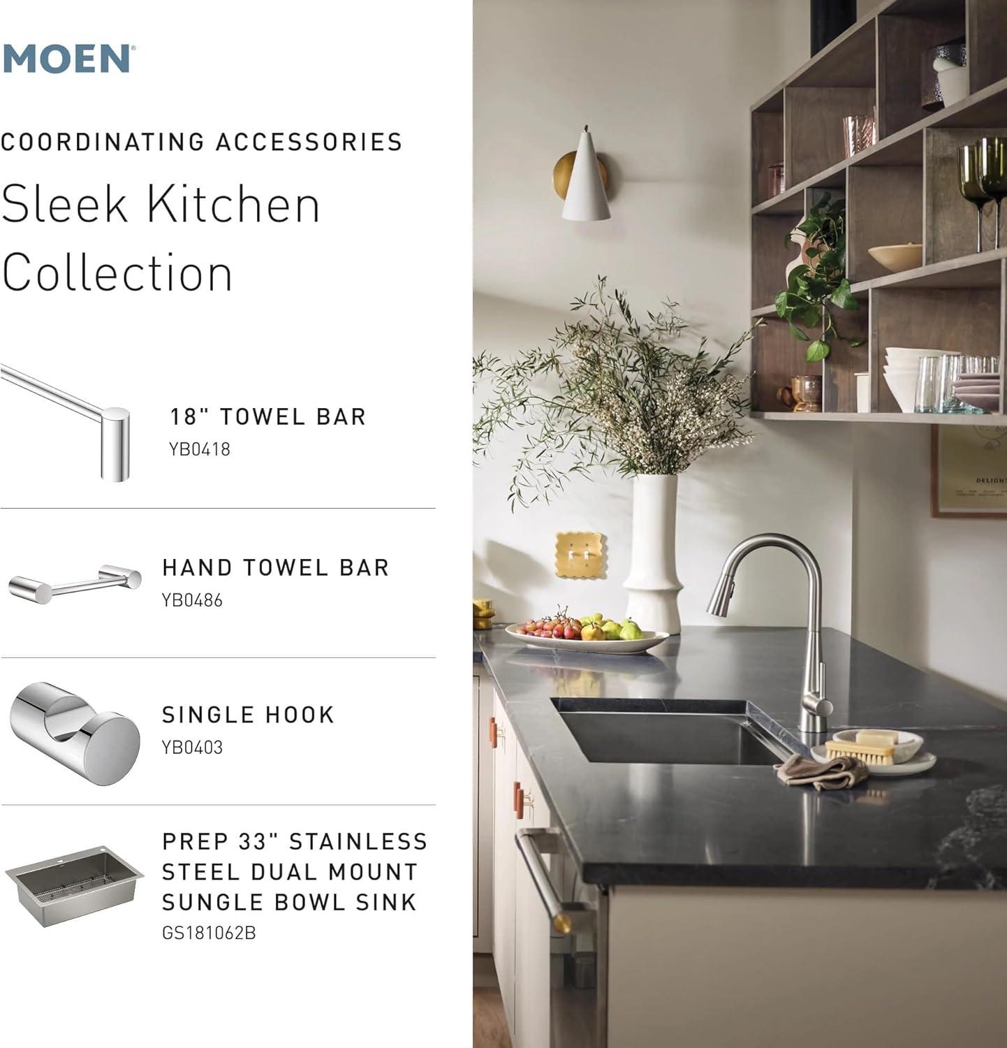 image:imageMoen 7864EVC Sleek Smart Faucet Touchless Pull Down Sprayer Kitchen Faucet with Voice Control and Power Boost ChromeBlack Stainless