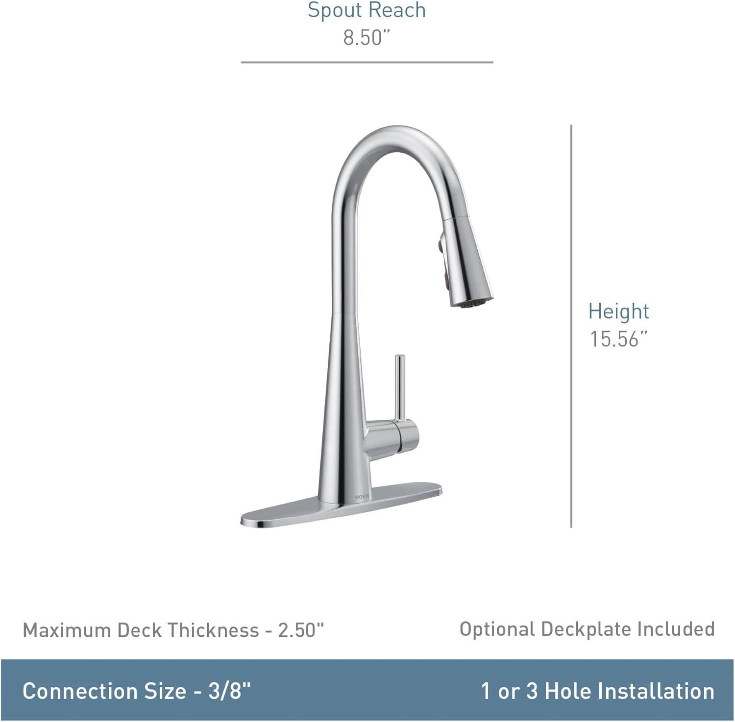 image:imageMoen 7864EVC Sleek Smart Faucet Touchless Pull Down Sprayer Kitchen Faucet with Voice Control and Power Boost ChromeBrushed Gold
