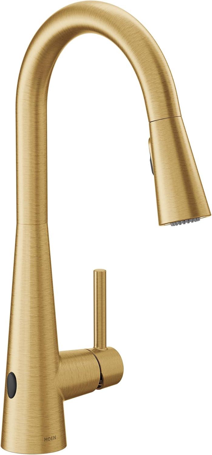 image:imageMoen 7864EVC Sleek Smart Faucet Touchless Pull Down Sprayer Kitchen Faucet with Voice Control and Power Boost ChromeBrushed Gold