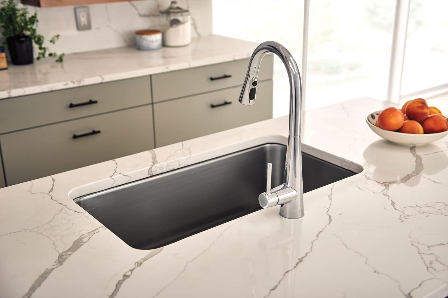 image:imageMoen 7864EVC Sleek Smart Faucet Touchless Pull Down Sprayer Kitchen Faucet with Voice Control and Power Boost ChromeChrome