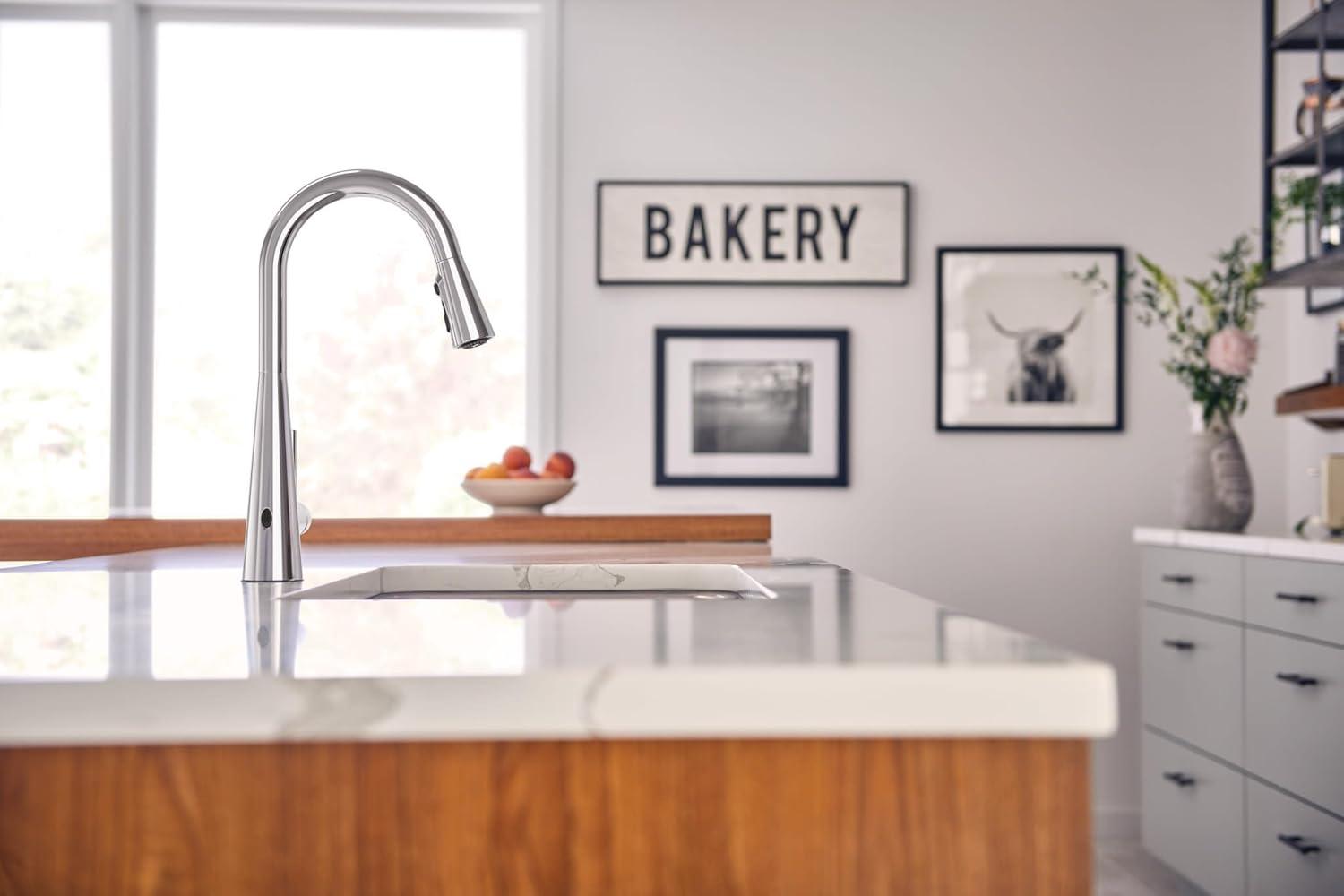 image:imageMoen 7864EVC Sleek Smart Faucet Touchless Pull Down Sprayer Kitchen Faucet with Voice Control and Power Boost ChromeChrome
