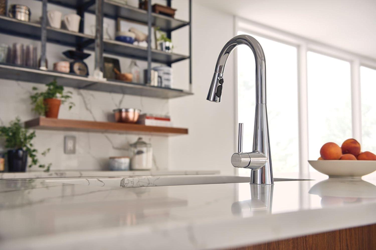 image:imageMoen 7864EVC Sleek Smart Faucet Touchless Pull Down Sprayer Kitchen Faucet with Voice Control and Power Boost ChromeChrome