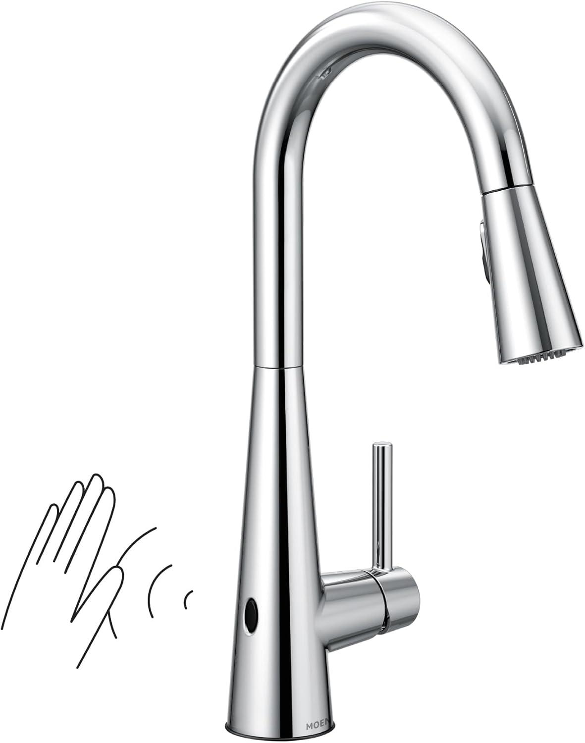 image:imageMoen 7864EVC Sleek Smart Faucet Touchless Pull Down Sprayer Kitchen Faucet with Voice Control and Power Boost ChromeChrome