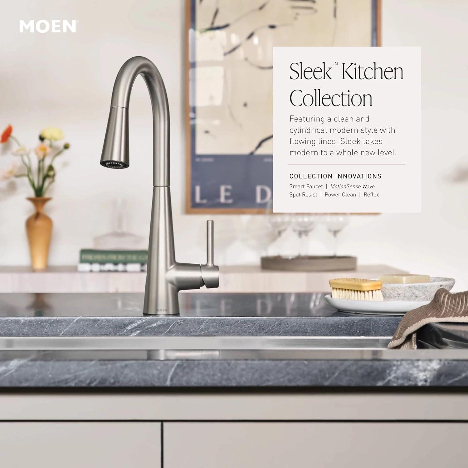 image:imageMoen 7864EVC Sleek Smart Faucet Touchless Pull Down Sprayer Kitchen Faucet with Voice Control and Power Boost ChromeChrome