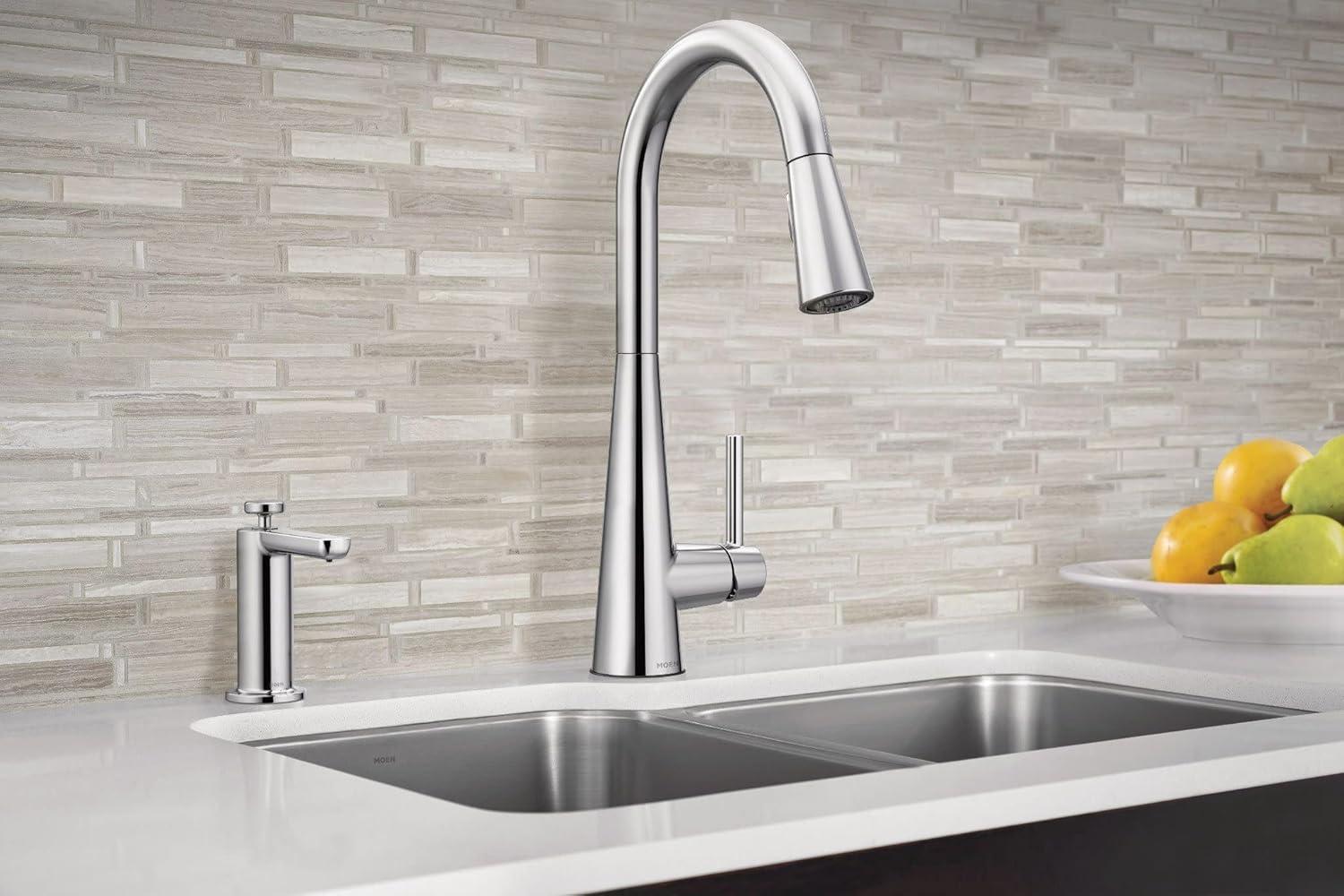 image:imageMoen 7864EVC Sleek Smart Faucet Touchless Pull Down Sprayer Kitchen Faucet with Voice Control and Power Boost ChromeChrome