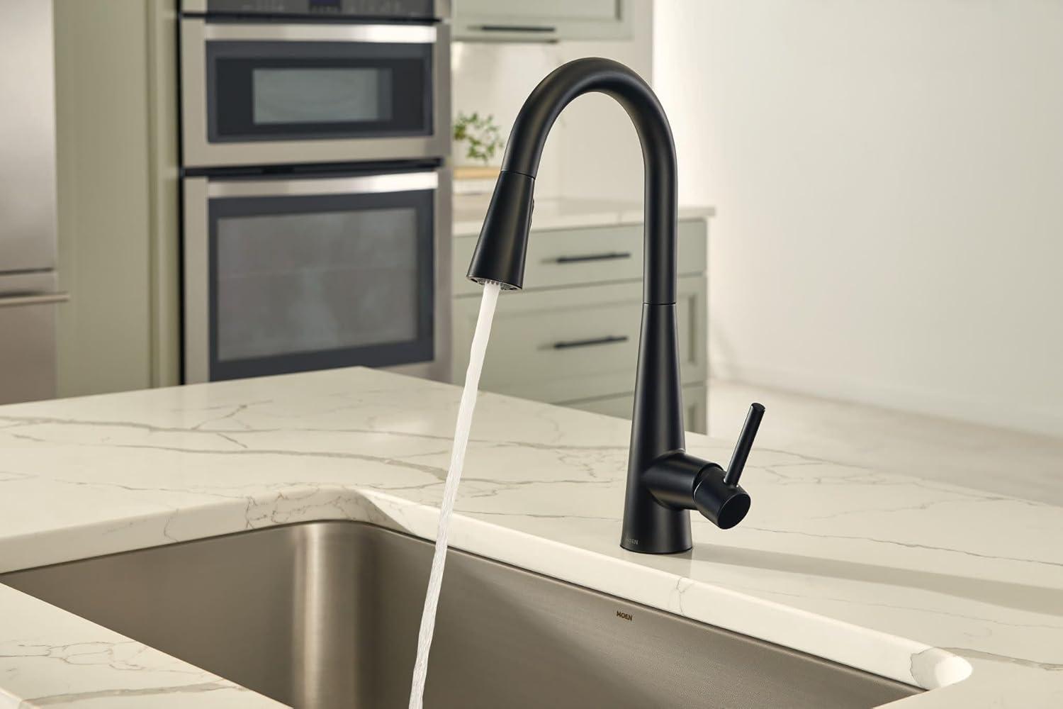 image:imageMoen 7864EVC Sleek Smart Faucet Touchless Pull Down Sprayer Kitchen Faucet with Voice Control and Power Boost ChromeMatte Black