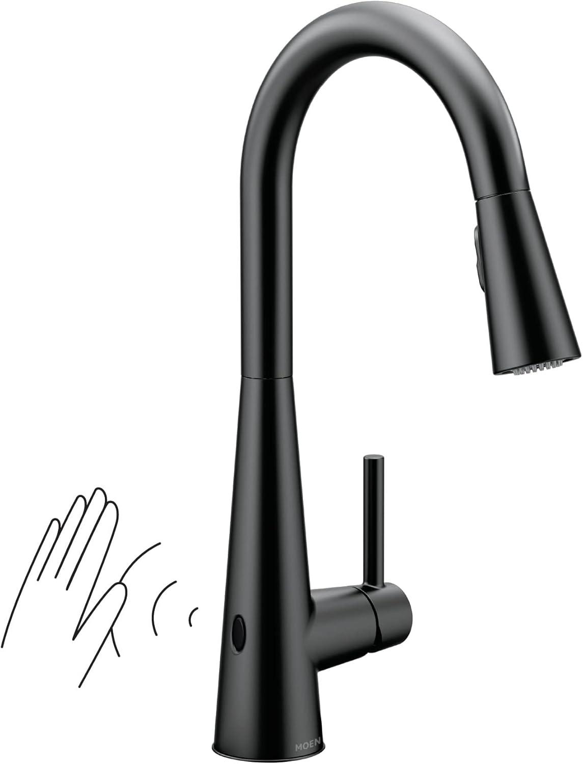 image:imageMoen 7864EVC Sleek Smart Faucet Touchless Pull Down Sprayer Kitchen Faucet with Voice Control and Power Boost ChromeMatte Black