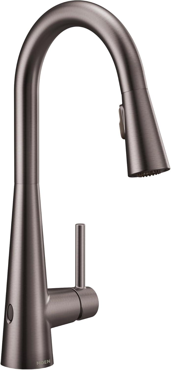 image:imageMoen 7864EVC Sleek Smart Faucet Touchless Pull Down Sprayer Kitchen Faucet with Voice Control and Power Boost ChromeSpot Resist Black Stainless