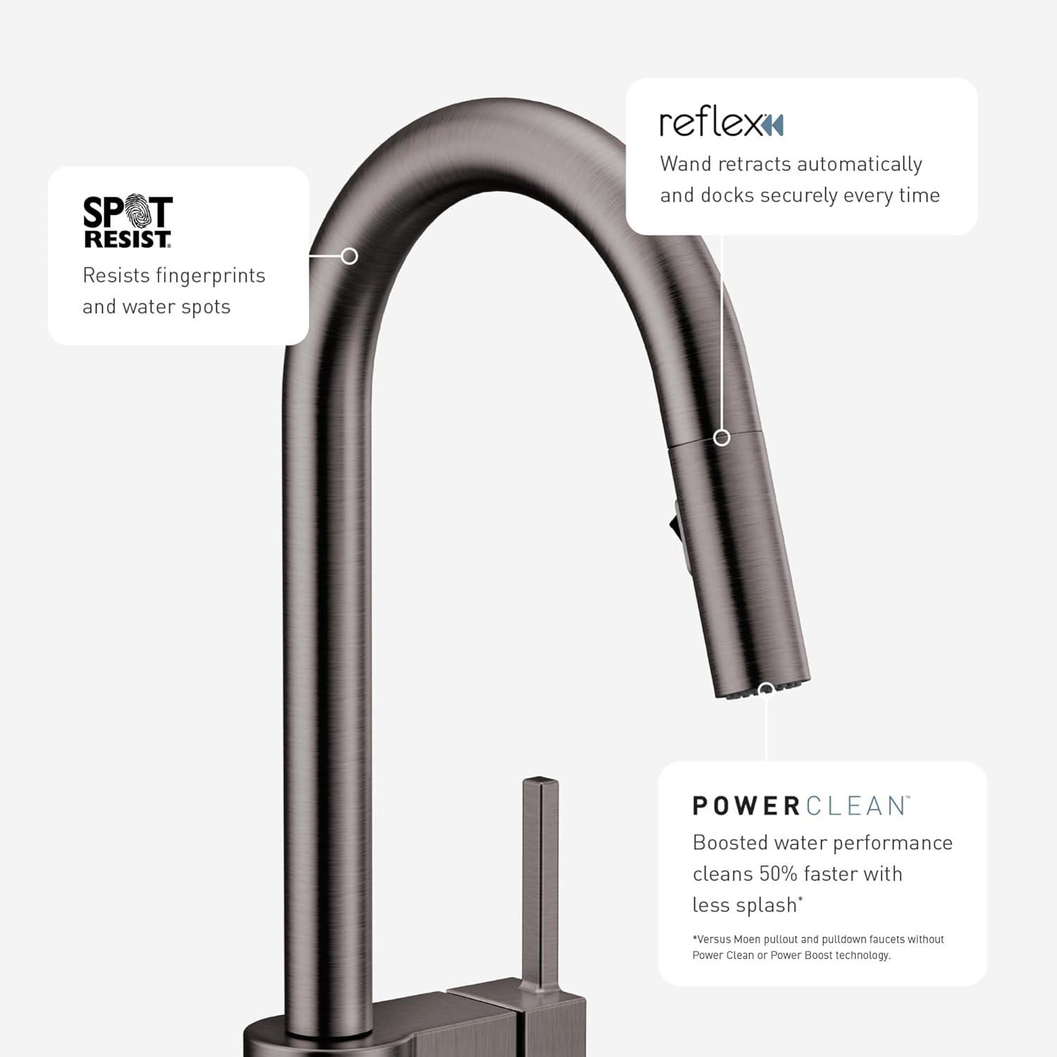 image:imageMoen 7864EVC Sleek Smart Faucet Touchless Pull Down Sprayer Kitchen Faucet with Voice Control and Power Boost ChromeSpot Resist Black Stainless