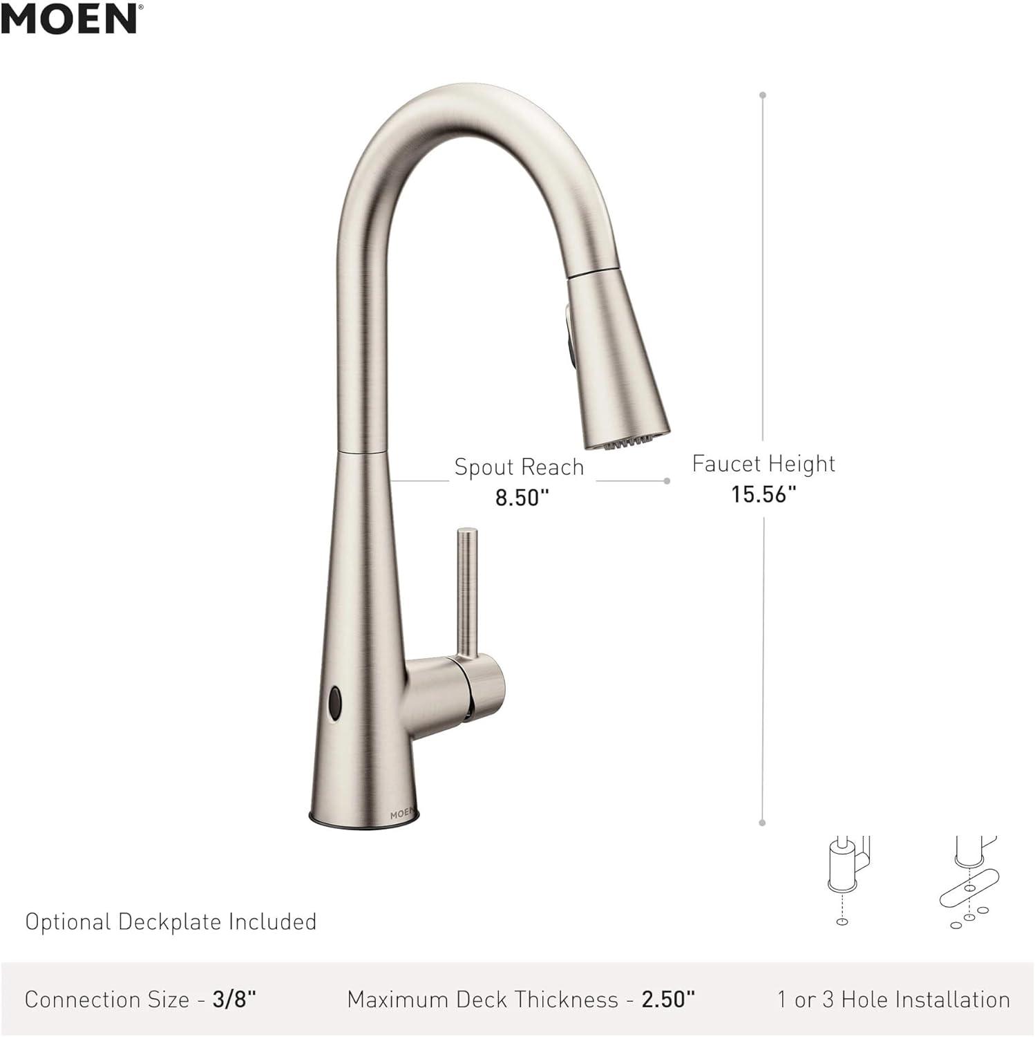 image:imageMoen 7864EVC Sleek Smart Faucet Touchless Pull Down Sprayer Kitchen Faucet with Voice Control and Power Boost ChromeSpot Resist Black Stainless