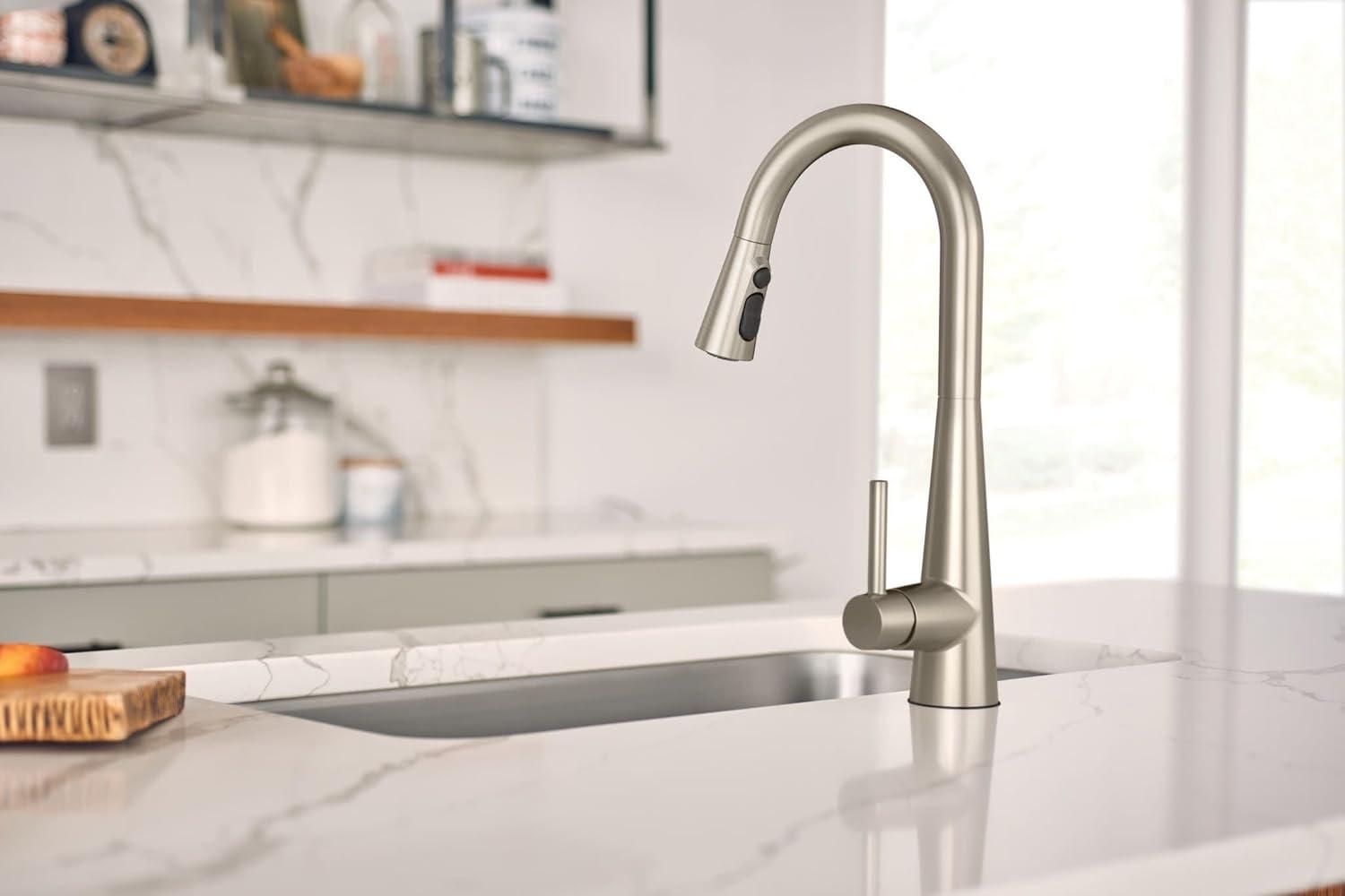 image:imageMoen 7864EVC Sleek Smart Faucet Touchless Pull Down Sprayer Kitchen Faucet with Voice Control and Power Boost ChromeSpot Resist Stainless