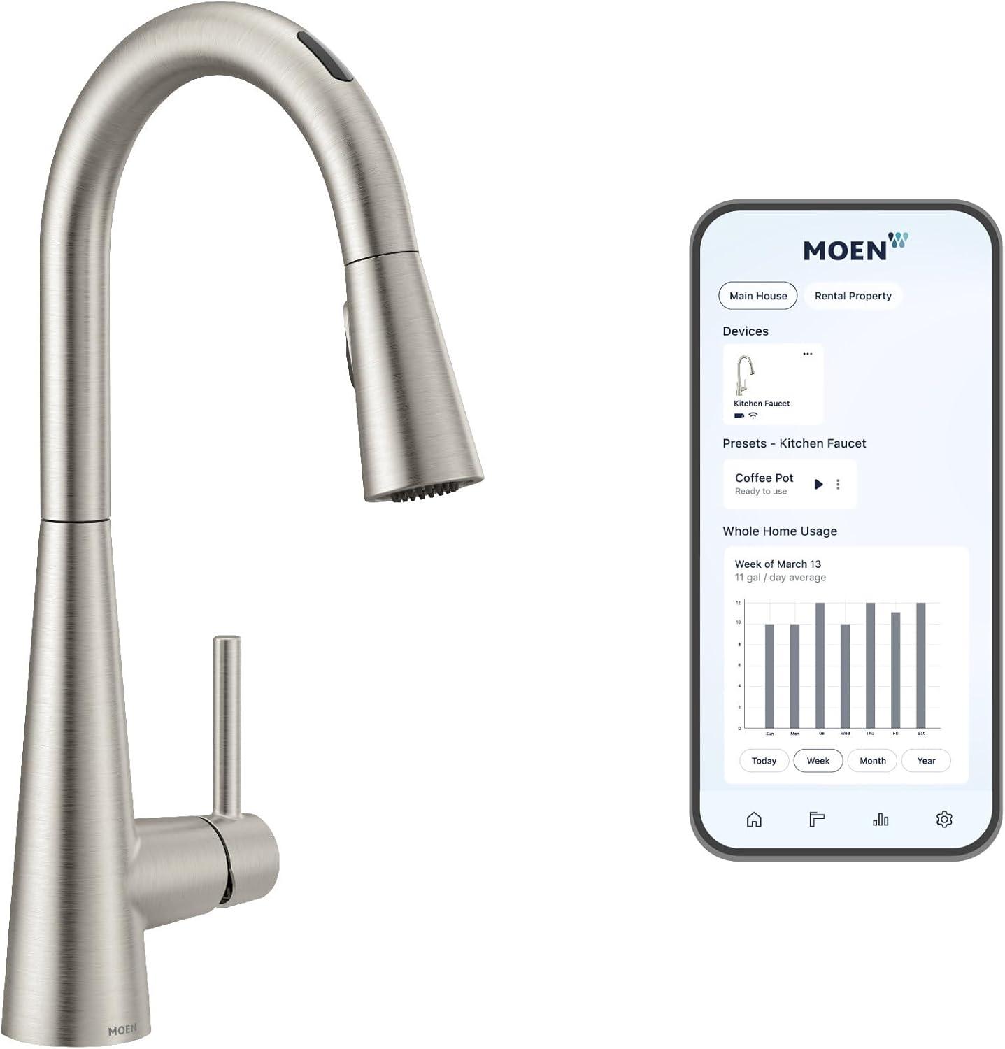 image:imageMoen 7864EVC Sleek Smart Faucet Touchless Pull Down Sprayer Kitchen Faucet with Voice Control and Power Boost ChromeSpot Resist Stainless
