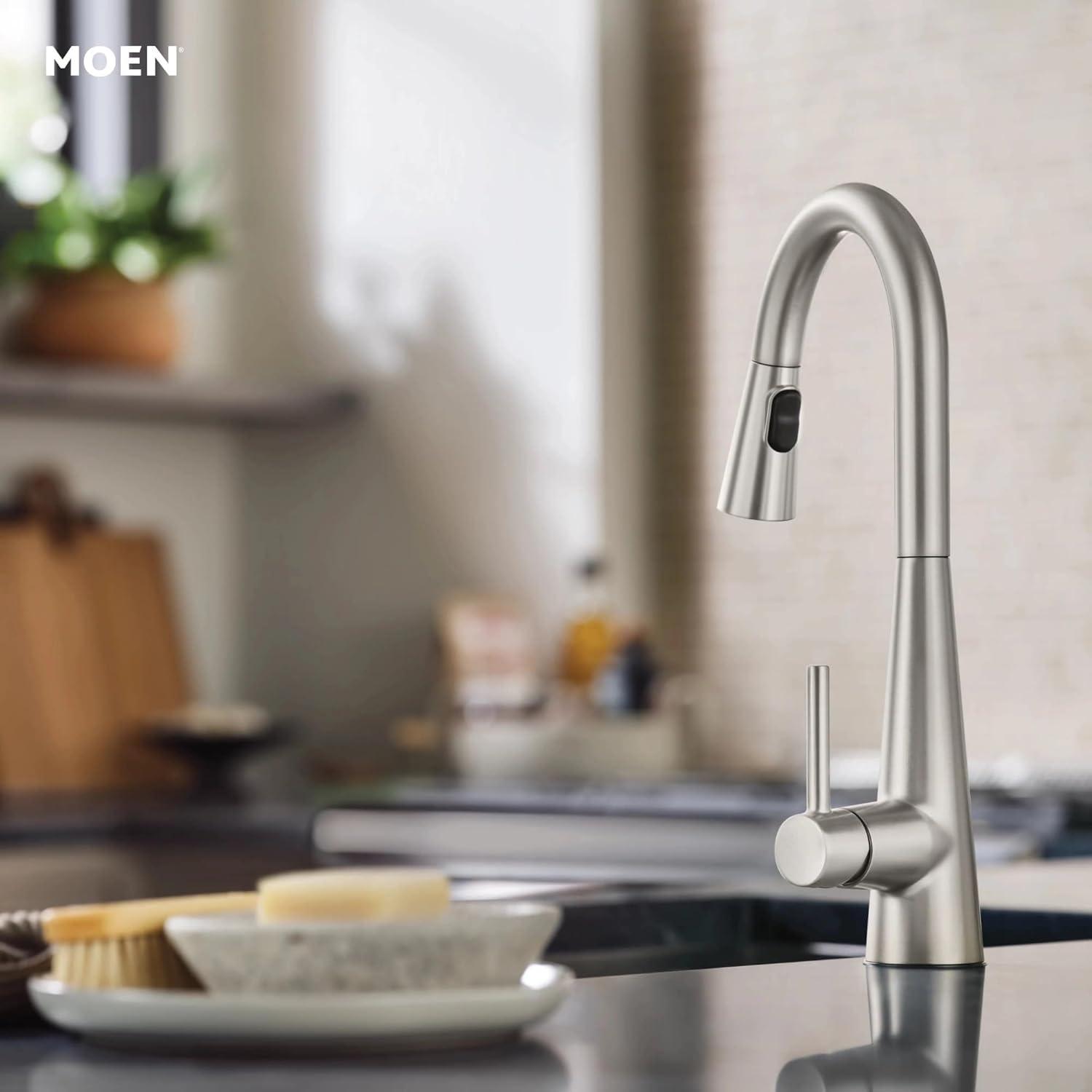 image:imageMoen 7864EVC Sleek Smart Faucet Touchless Pull Down Sprayer Kitchen Faucet with Voice Control and Power Boost ChromeSpot Resist Stainless