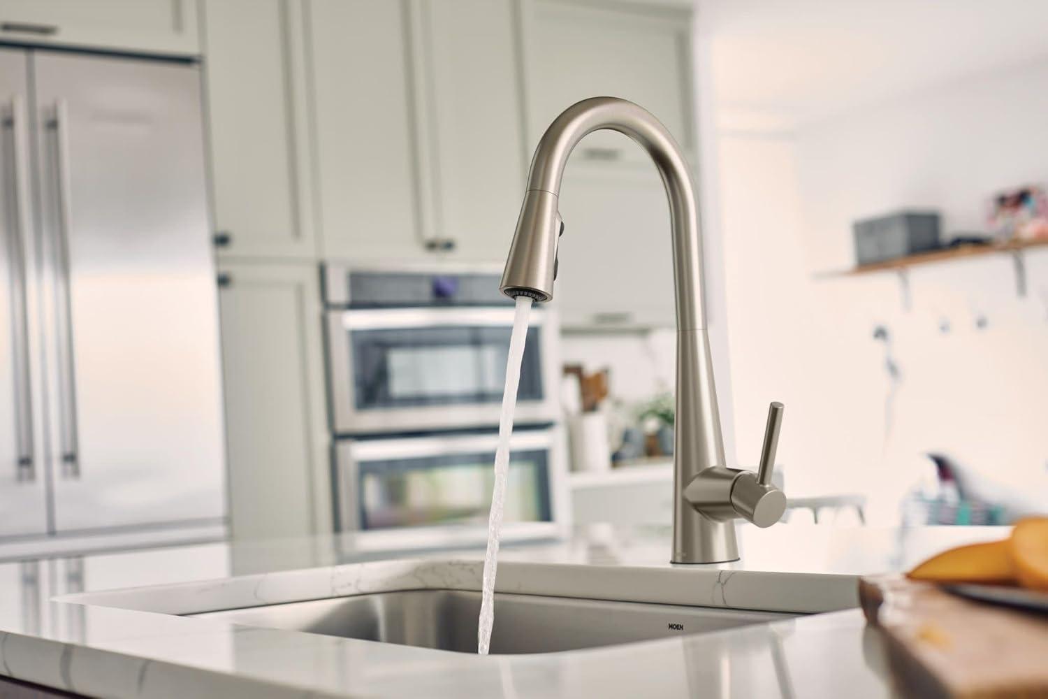 image:imageMoen 7864EVC Sleek Smart Faucet Touchless Pull Down Sprayer Kitchen Faucet with Voice Control and Power Boost ChromeSpot Resist Stainless