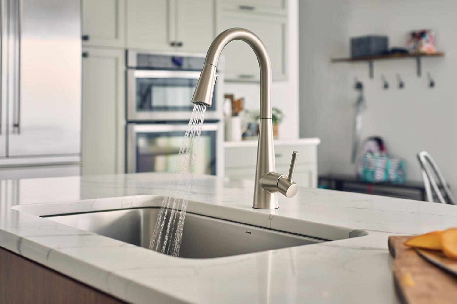 image:imageMoen 7864EVC Sleek Smart Faucet Touchless Pull Down Sprayer Kitchen Faucet with Voice Control and Power Boost ChromeSpot Resist Stainless