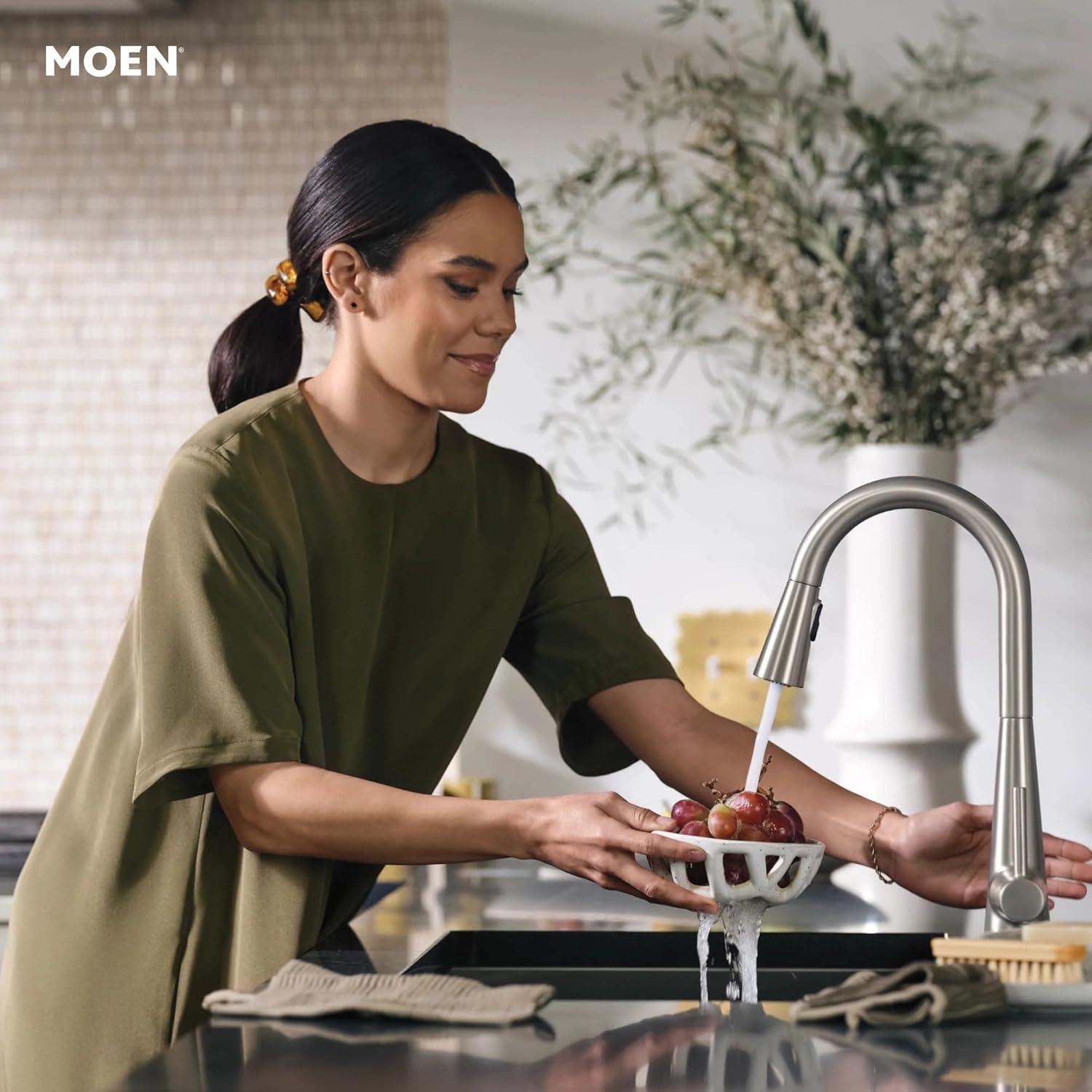 image:imageMoen 7864EVC Sleek Smart Faucet Touchless Pull Down Sprayer Kitchen Faucet with Voice Control and Power Boost ChromeSpot Resist Stainless