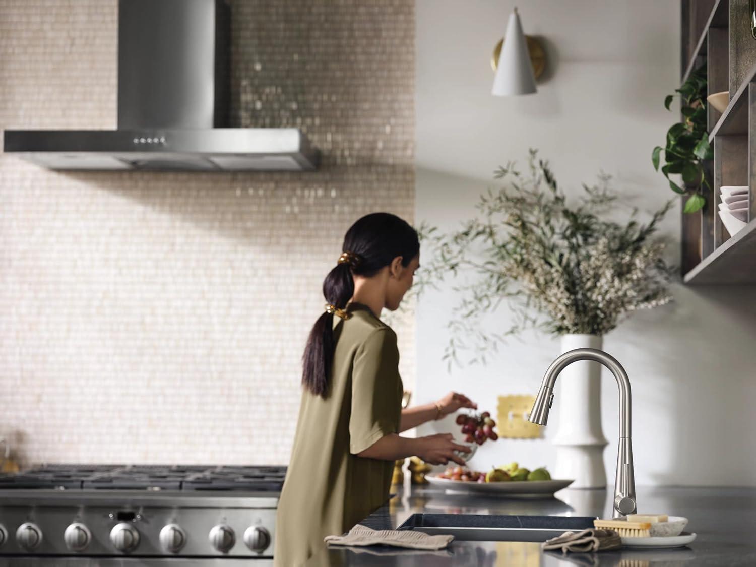 image:imageMoen 7864EVC Sleek Smart Faucet Touchless Pull Down Sprayer Kitchen Faucet with Voice Control and Power Boost ChromeSpot Resist Stainless