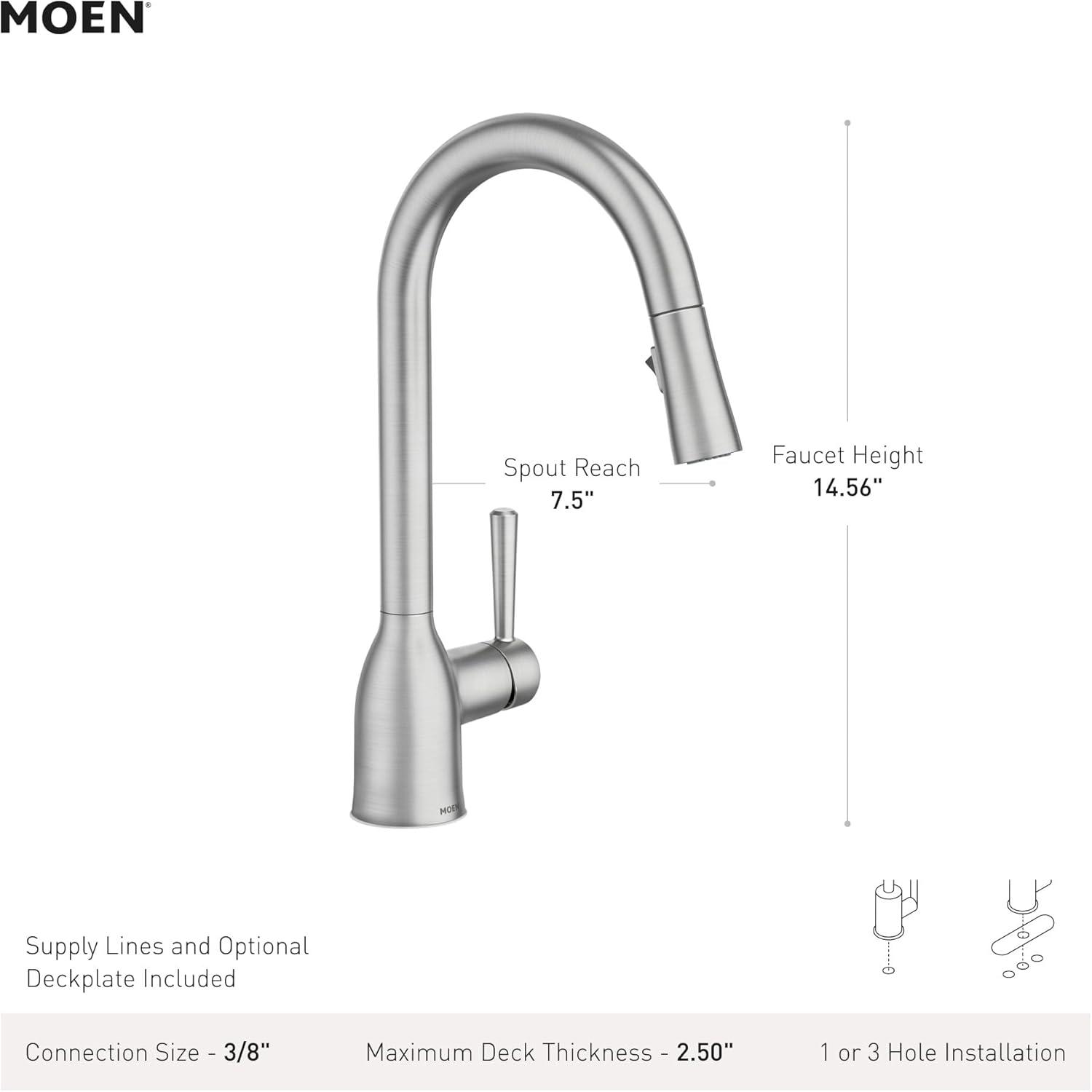 image:imageMoen Adler Chrome Motionsense Wave Sensor Touchless One Handle Pulldown Kitchen Faucet Featuring Power Clean 87233EWCMatte Black