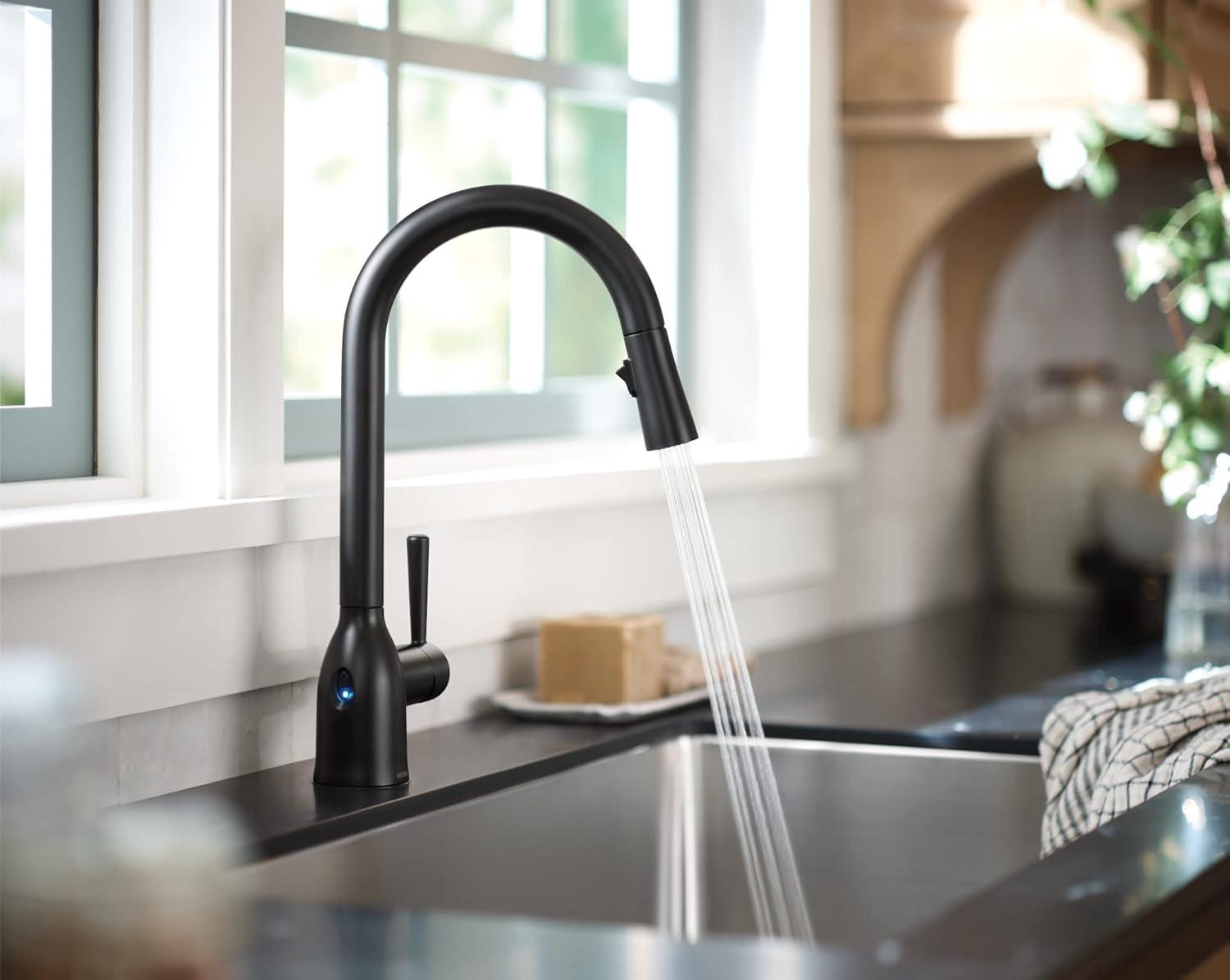 image:imageMoen Adler Chrome Motionsense Wave Sensor Touchless One Handle Pulldown Kitchen Faucet Featuring Power Clean 87233EWCMatte Black