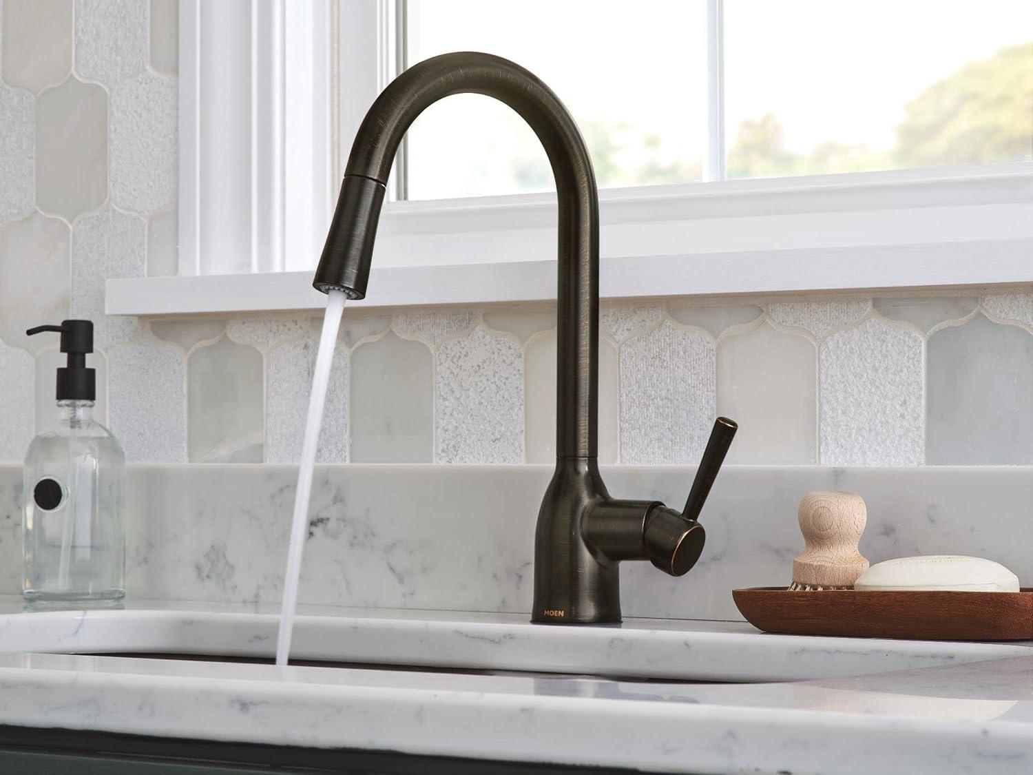 image:imageMoen Adler Chrome Motionsense Wave Sensor Touchless One Handle Pulldown Kitchen Faucet Featuring Power Clean 87233EWCMediterranean Bronze