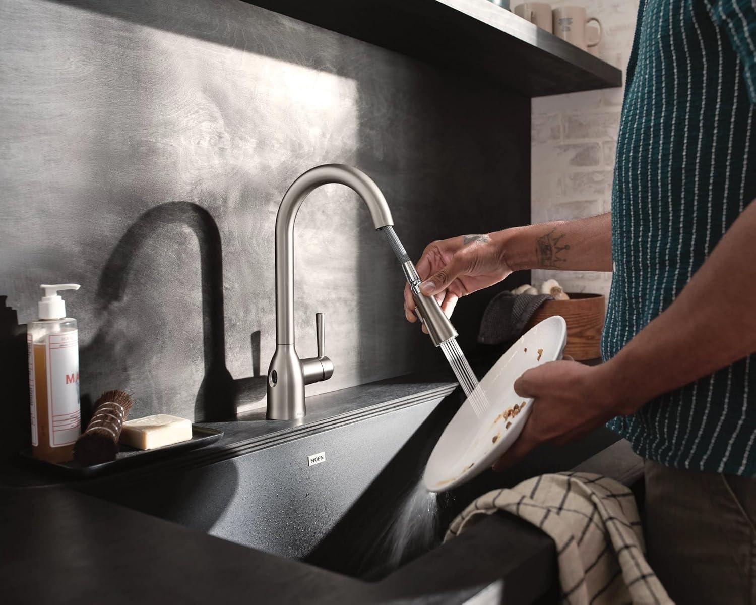 image:imageMoen Adler Chrome Motionsense Wave Sensor Touchless One Handle Pulldown Kitchen Faucet Featuring Power Clean 87233EWCSpot Resist Stainless