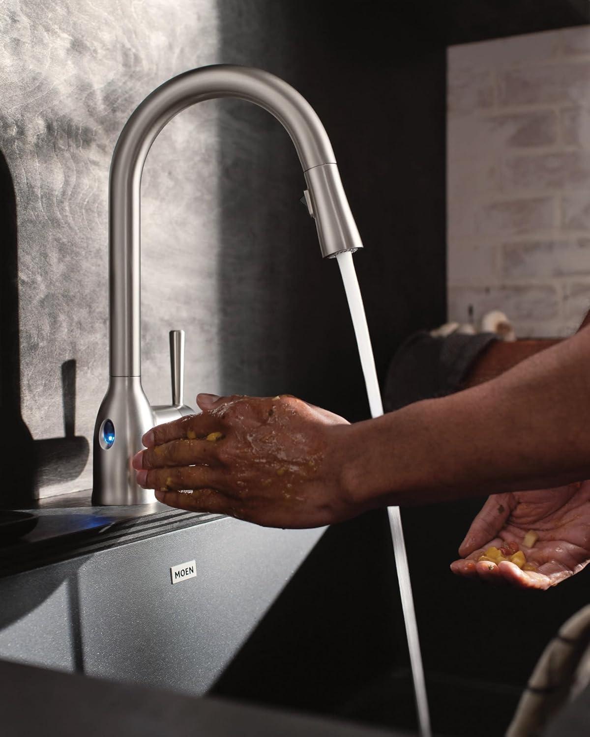 image:imageMoen Adler Chrome Motionsense Wave Sensor Touchless One Handle Pulldown Kitchen Faucet Featuring Power Clean 87233EWCSpot Resist Stainless