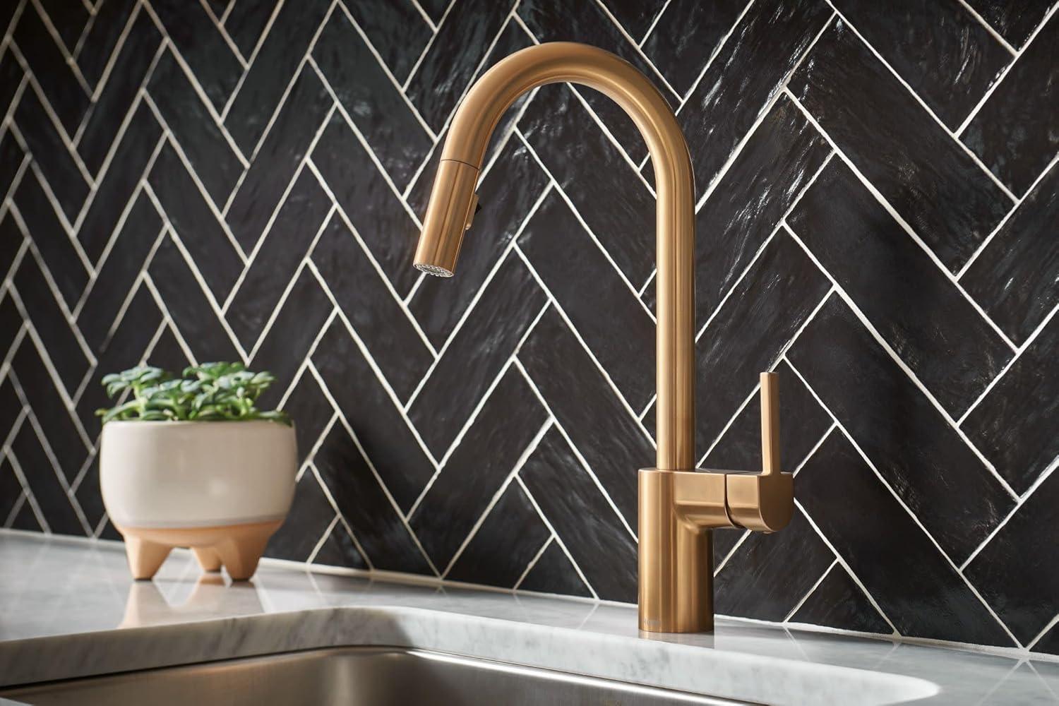 image:imageMoen Align Brushed Gold Motionsense Wave OneSensor Touchless OneHandle High Arc Modern Pulldown Kitchen Faucet with Reflex Docking System 7565EWBG