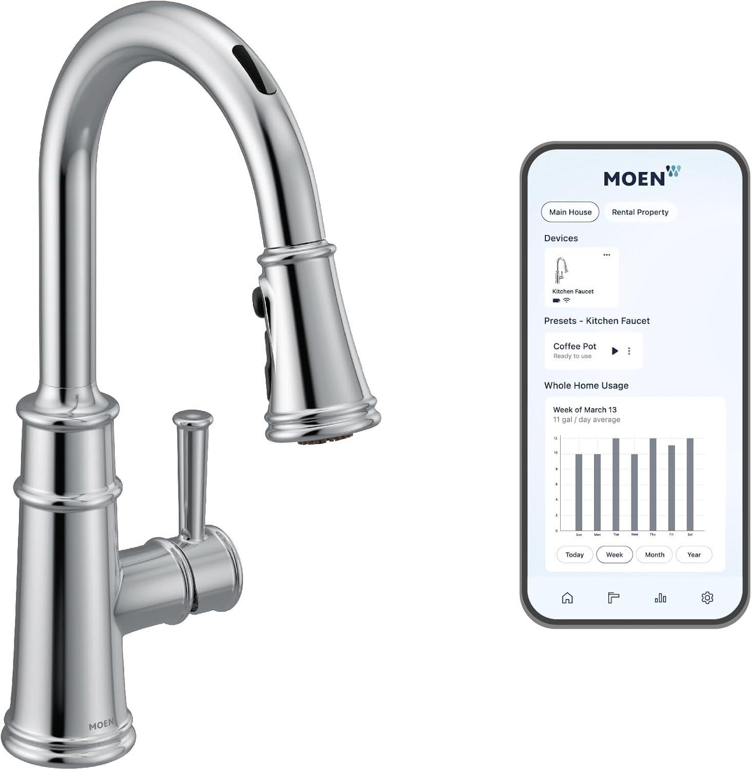 image:imageMoen Belfield Spot Resist Stainless Motionsense Wave Sensor Touchless One Handle Pulldown Kitchen Faucet Featuring Power Clean 7260EWSRSChrome