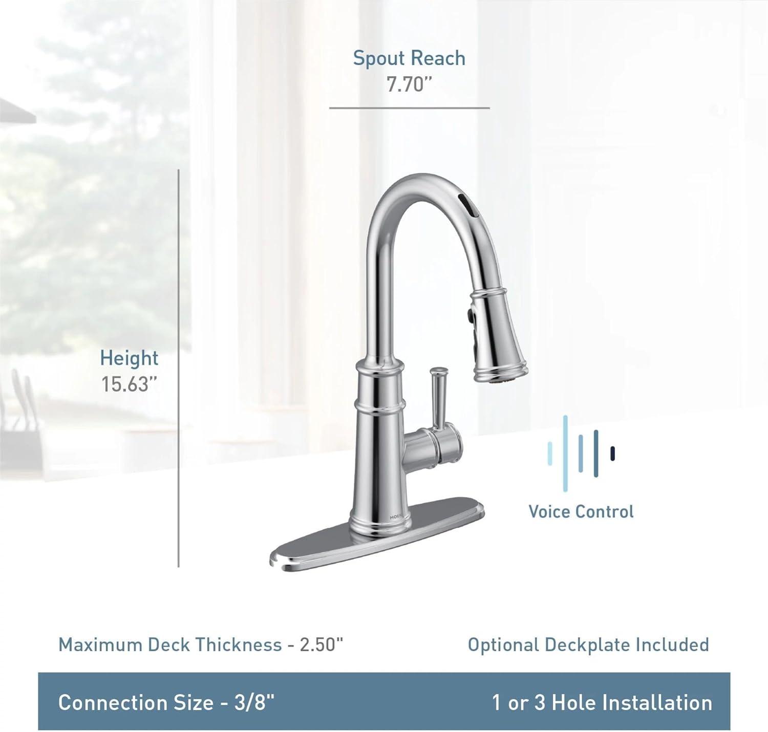 image:imageMoen Belfield Spot Resist Stainless Motionsense Wave Sensor Touchless One Handle Pulldown Kitchen Faucet Featuring Power Clean 7260EWSRSMatte Black
