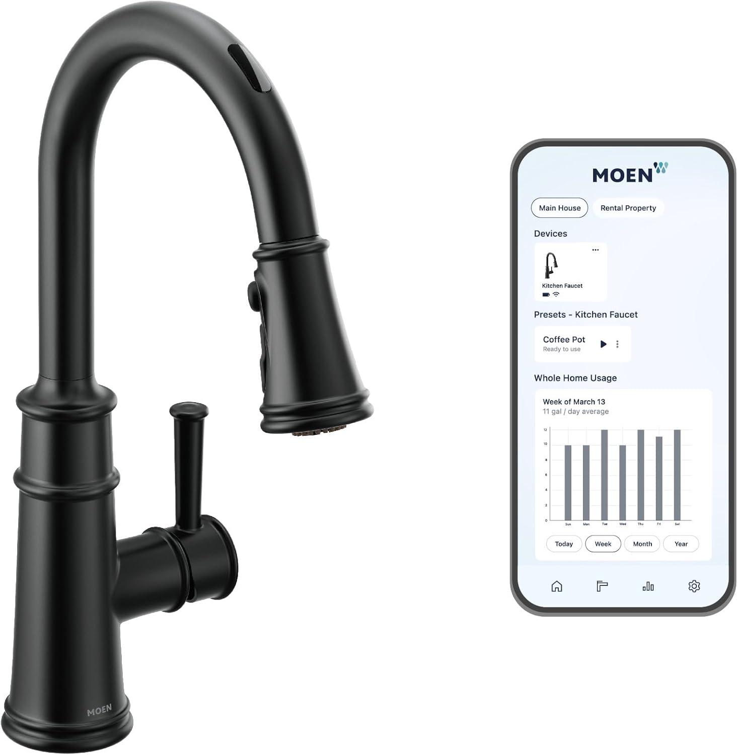 image:imageMoen Belfield Spot Resist Stainless Motionsense Wave Sensor Touchless One Handle Pulldown Kitchen Faucet Featuring Power Clean 7260EWSRSMatte Black