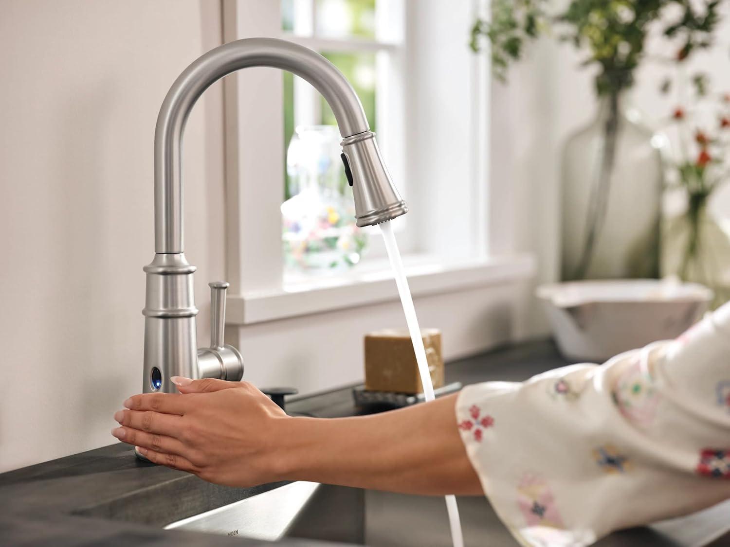 image:imageMoen Belfield Spot Resist Stainless Motionsense Wave Sensor Touchless One Handle Pulldown Kitchen Faucet Featuring Power Clean 7260EWSRSSpot Resist Stainless