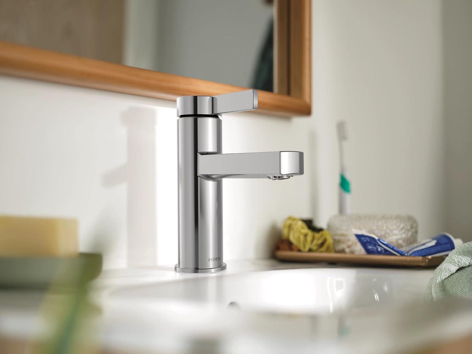 image:imageMoen Beric Matte Black Modern OneHandle Single Hole Bathroom Faucet with Drain Assembly and Optional Deckplate for Your Bath Sink 84774BLChrome