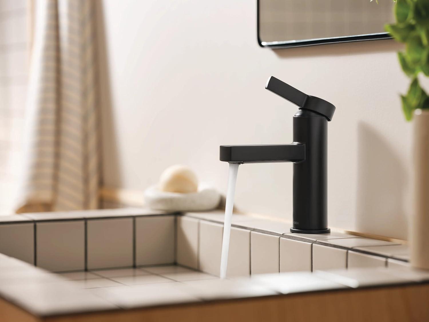 image:imageMoen Beric Matte Black Modern OneHandle Single Hole Bathroom Faucet with Drain Assembly and Optional Deckplate for Your Bath Sink 84774BLMatte Black