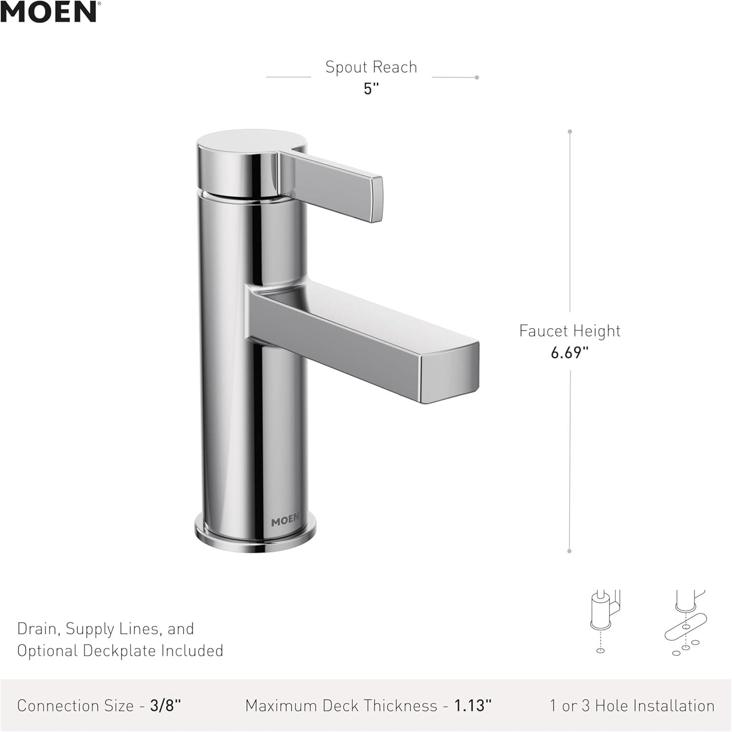 image:imageMoen Beric Matte Black Modern OneHandle Single Hole Bathroom Faucet with Drain Assembly and Optional Deckplate for Your Bath Sink 84774BLMatte Black