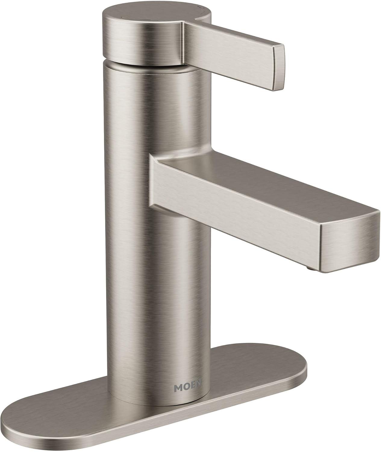 image:imageMoen Beric Matte Black Modern OneHandle Single Hole Bathroom Faucet with Drain Assembly and Optional Deckplate for Your Bath Sink 84774BLSpot Resist Nickel