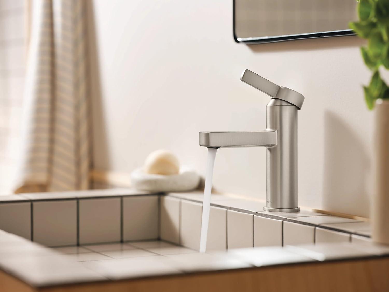 image:imageMoen Beric Matte Black Modern OneHandle Single Hole Bathroom Faucet with Drain Assembly and Optional Deckplate for Your Bath Sink 84774BLSpot Resist Nickel