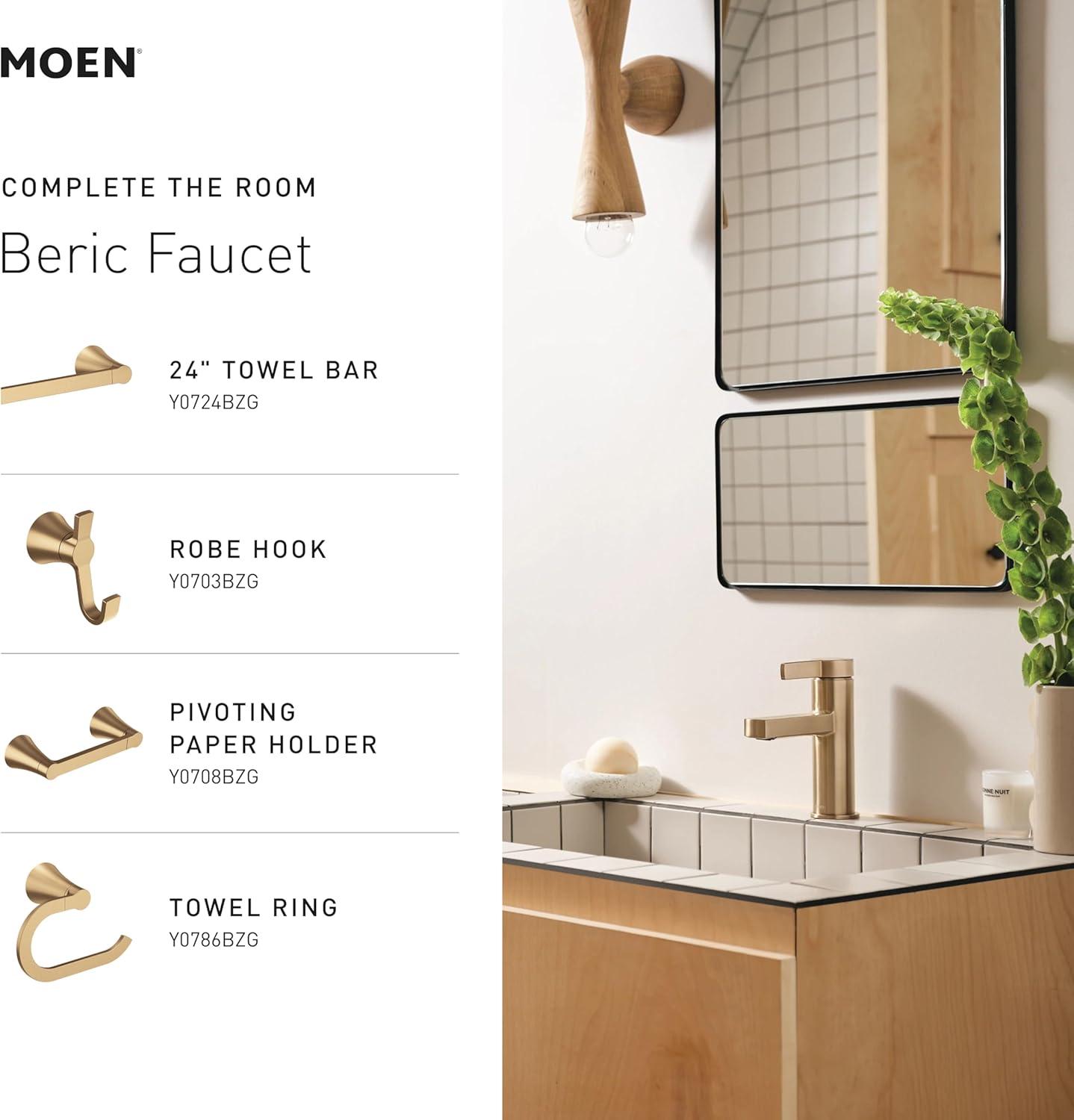 image:imageMoen Beric Matte Black Modern OneHandle Single Hole Bathroom Faucet with Drain Assembly and Optional Deckplate for Your Bath Sink 84774BLSpot Resist Nickel