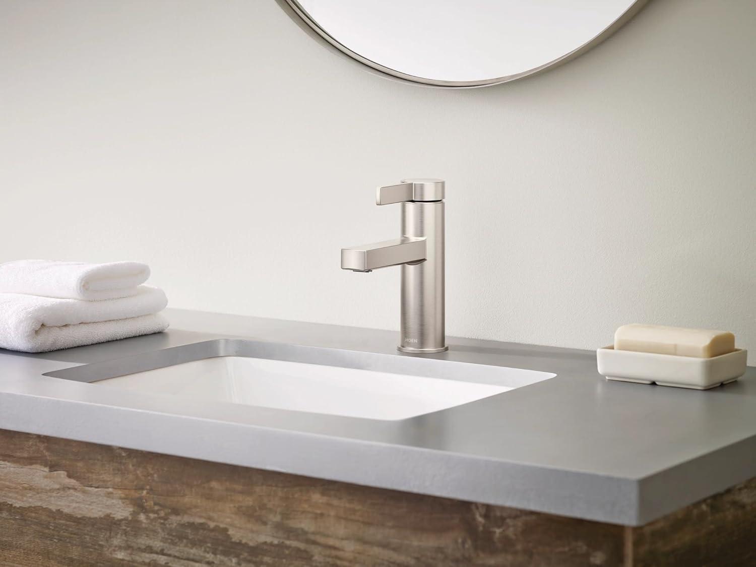 image:imageMoen Beric Matte Black Modern OneHandle Single Hole Bathroom Faucet with Drain Assembly and Optional Deckplate for Your Bath Sink 84774BLSpot Resist Nickel