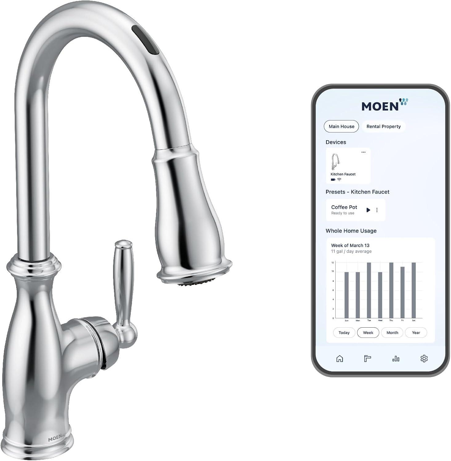image:imageMoen Brantford Spot Resist Stainless Motionsense Wave Touchless OneHandle Pulldown Kitchen Faucet Featuring Power Clean and Reflex Docking System 7185EWSRSChrome