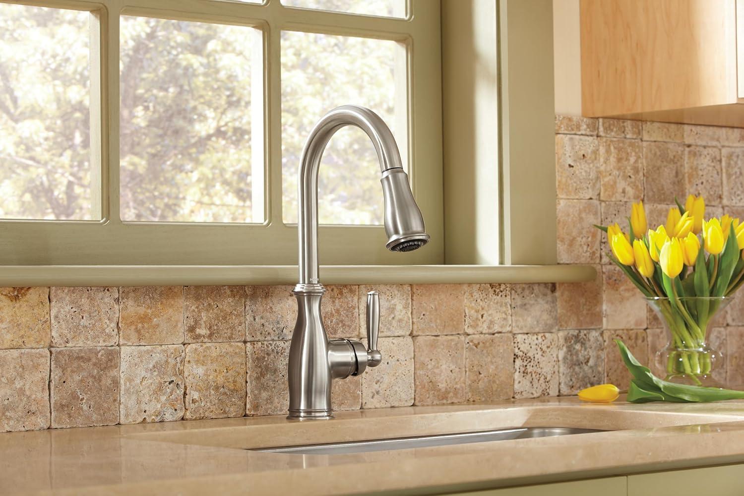 image:imageMoen Brantford Spot Resist Stainless Motionsense Wave Touchless OneHandle Pulldown Kitchen Faucet Featuring Power Clean and Reflex Docking System 7185EWSRSSpot Resist Stainless