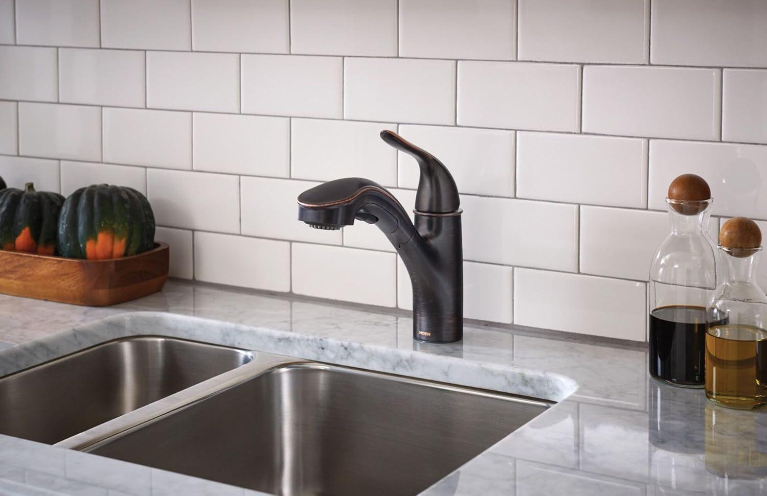image:imageMoen Brecklyn Mediterranean Bronze SingleHandle PullOut Sprayer Kitchen Sink Faucet with Power Clean 87557BRBMediterranean Bronze