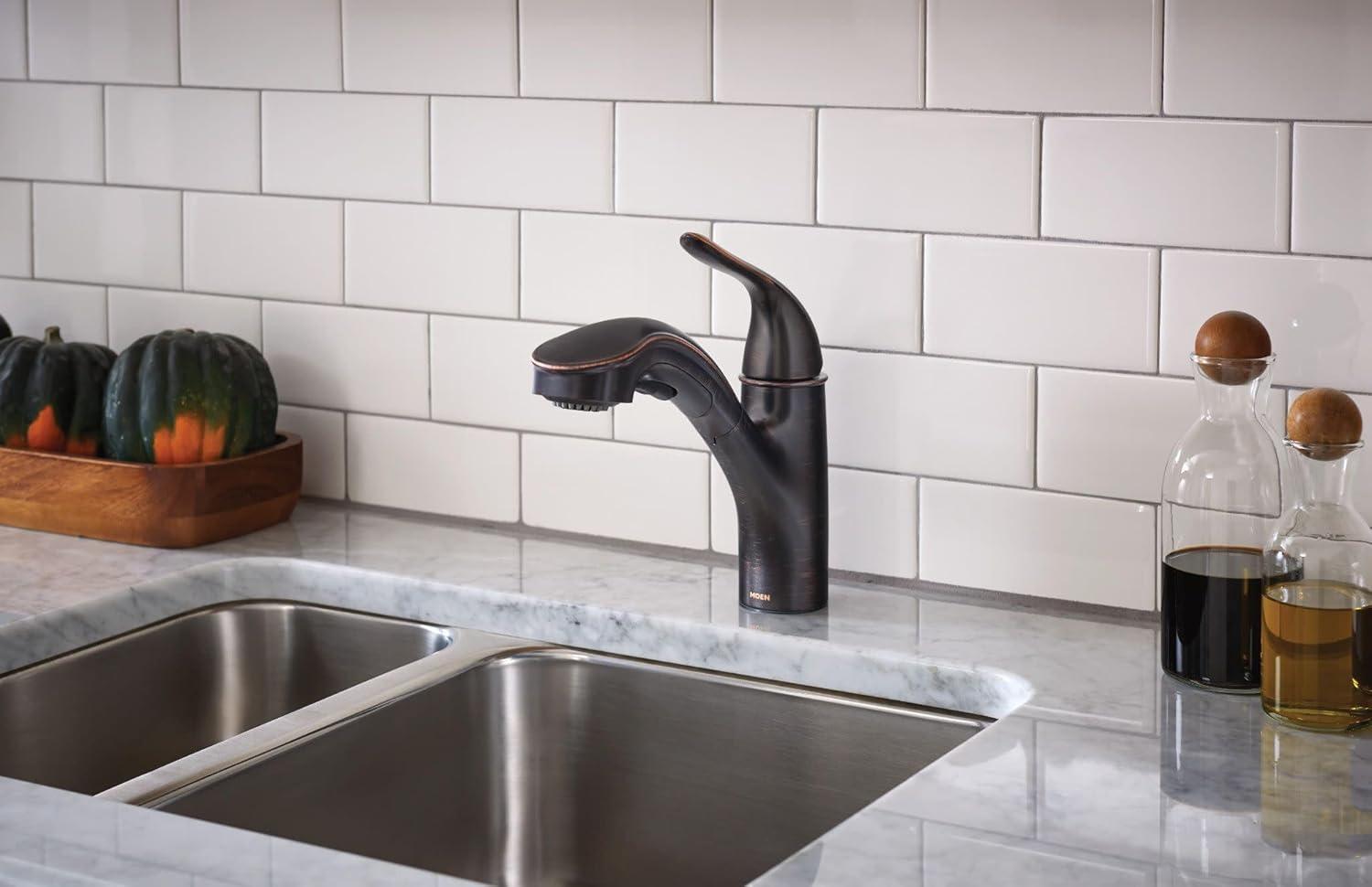 image:imageMoen Brecklyn Mediterranean Bronze SingleHandle PullOut Sprayer Kitchen Sink Faucet with Power Clean 87557BRBMediterranean Bronze