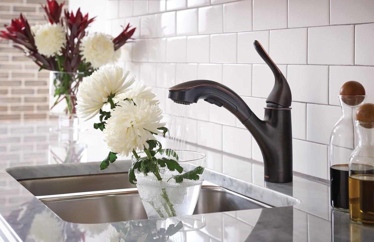image:imageMoen Brecklyn Mediterranean Bronze SingleHandle PullOut Sprayer Kitchen Sink Faucet with Power Clean 87557BRBMediterranean Bronze