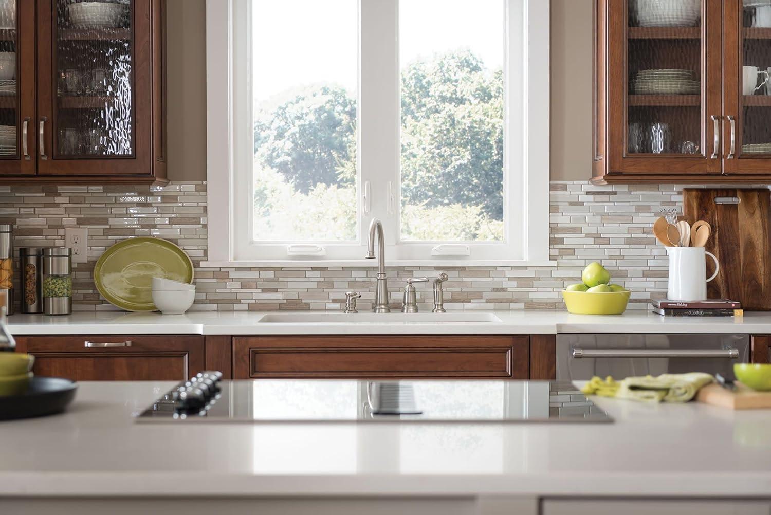 image:imageMoen Edison Spot Resist Stainless OneHandle High Arc 4hole Kitchen Faucet with Side Sprayer and Soap Dispenser 87042SRSSpot Resist Stainless