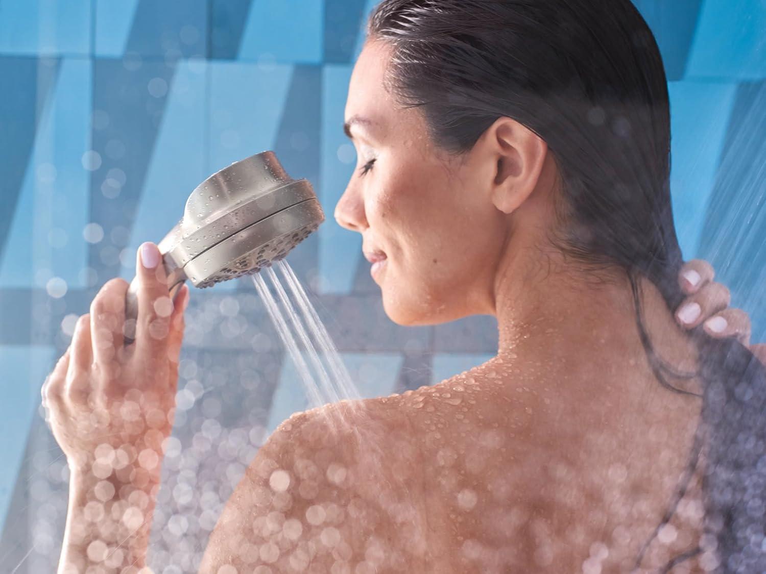 image:imageMoen Engage Magnetix Matte Black MultiFunction Handshower and Rainfall Shower Head Trim Combo with Shower Handle Tub Spout Metal Hose and Valve 82304BLBrushed Nickel