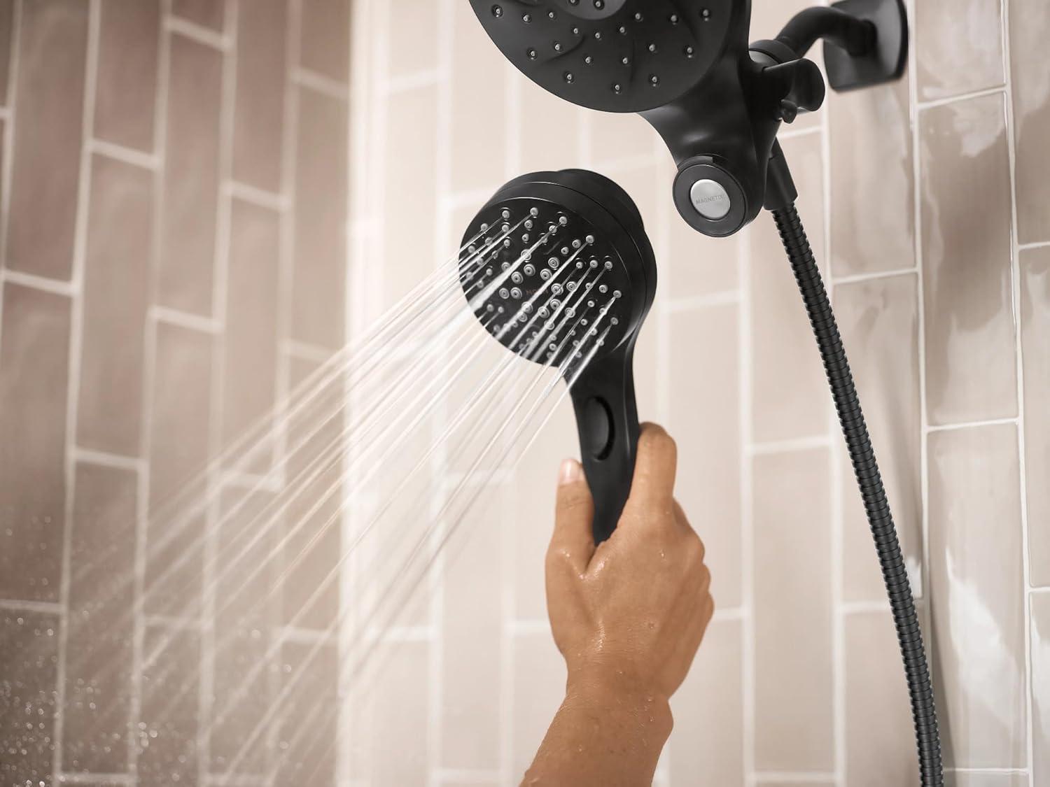 image:imageMoen Engage Magnetix Matte Black MultiFunction Handshower and Rainfall Shower Head Trim Combo with Shower Handle Tub Spout Metal Hose and Valve 82304BLMatte Black